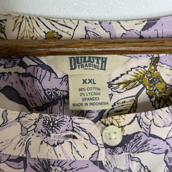 Duluth Trading Co Shirt Womens 2XL Purple Floral Button Front Top Pockets Cotton - Picture 3 of 7